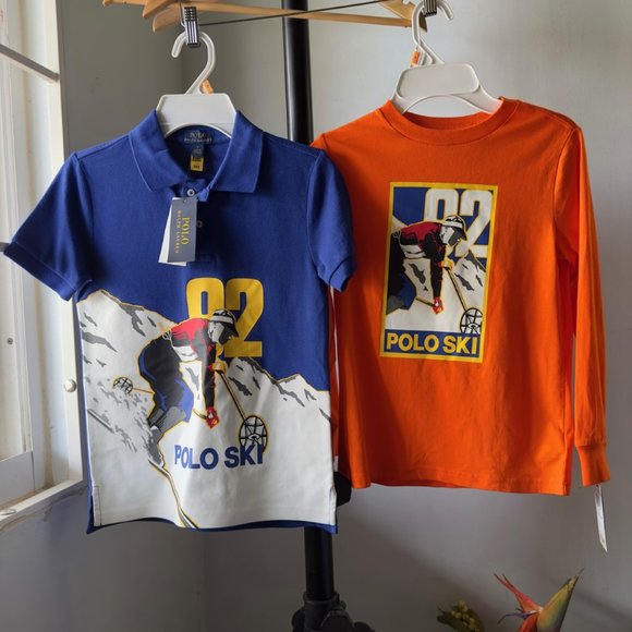 NWT LOT OF 2 SHIRTS Polo RALPH LAUREN BOYS 7 SKI GRAPHIC POLO SHIRT, T SHIRT - Picture 1 of 6